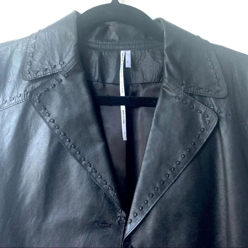 Max Studio Black Leather Jacket W/ Stitching - Picture 9 of 14